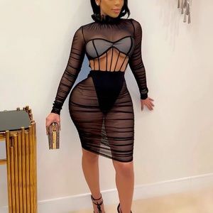 Black Caged Mesh Dress